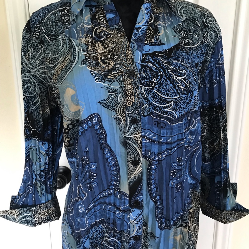 Blue Paisley Button-Up Blouse - Picture 2 of 11